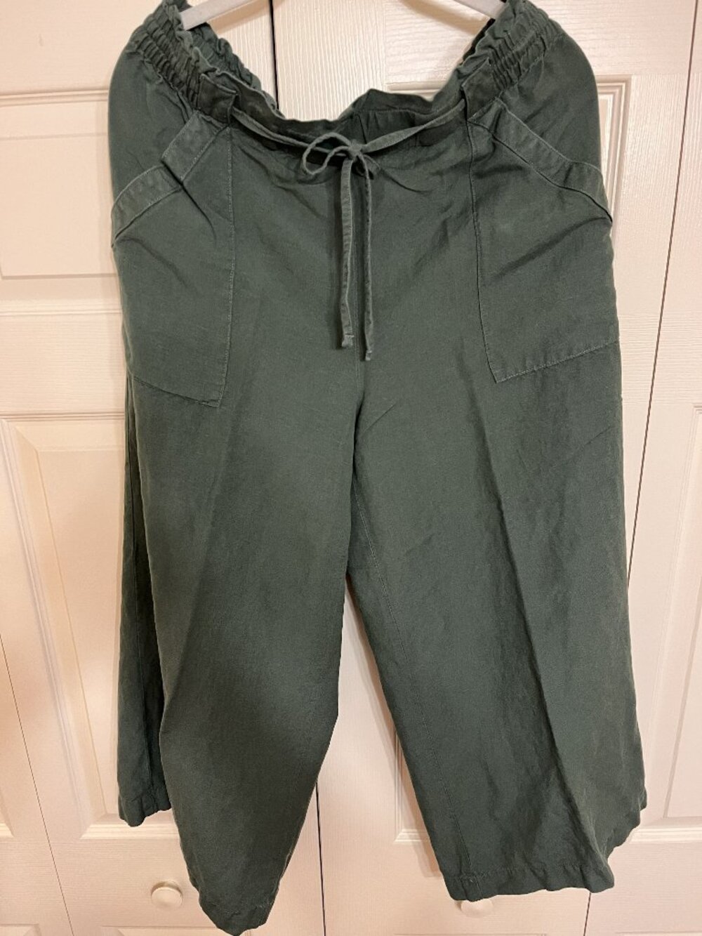 LOFT Olive Dark Green Linen Blend Drawstring Wide Leg Cropped Pants